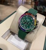 Rolex Rainbow Daytona Replica with Rainbow Diamond Bezel 316L Steel 43mm Japan Quartz Movement Rubber Strap Watch